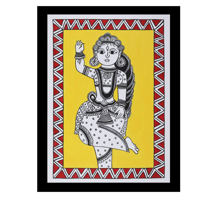 Framed artwork of a colorful radha-with handmade kalamkari painting