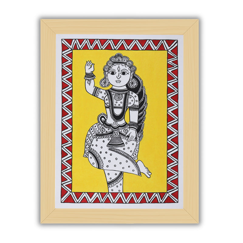 Framed artwork of a colorful radha-with handmade kalamkari painting