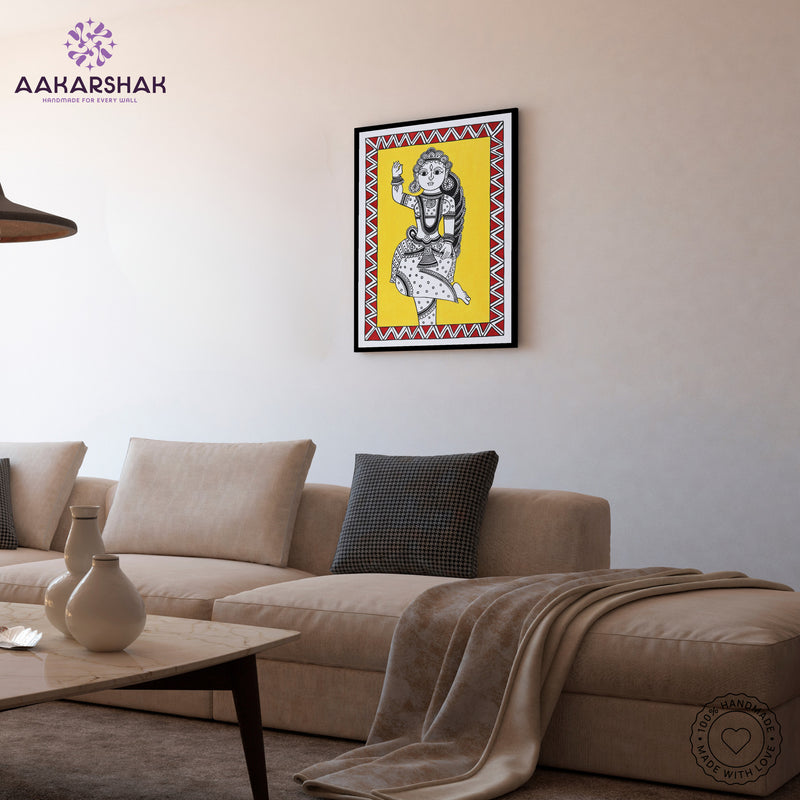 Handmade Kalamkari Radha Painting Framed 12x16 Inch Wall Art