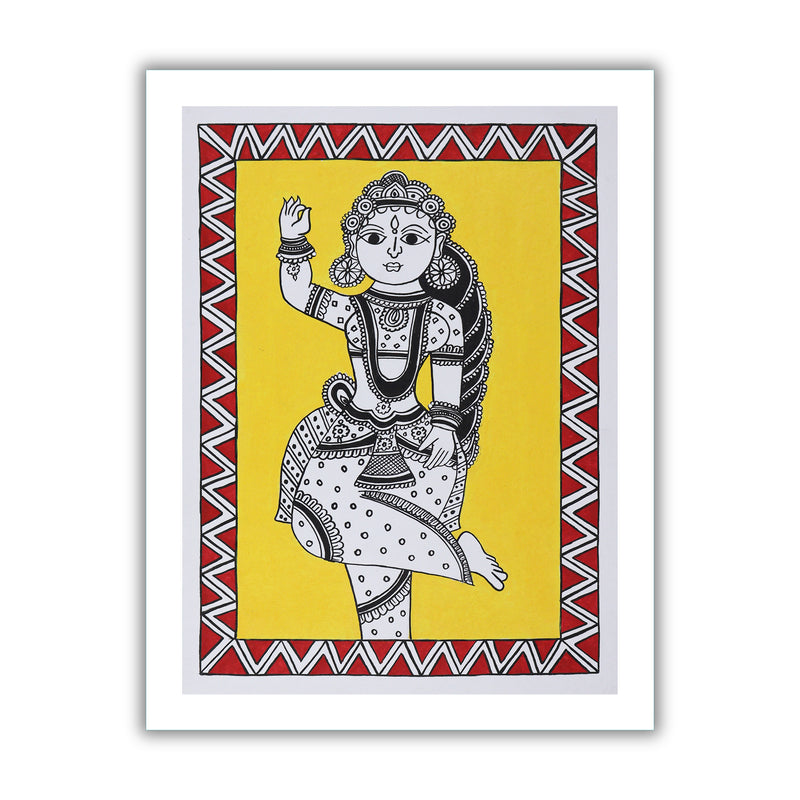 Framed artwork of a colorful radha-with handmade kalamkari painting