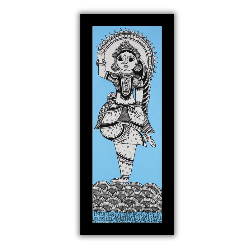 Framed artwork of a colorful radha-with handmade kalamkari painting