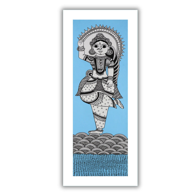 Framed artwork of a colorful radha-with handmade kalamkari painting