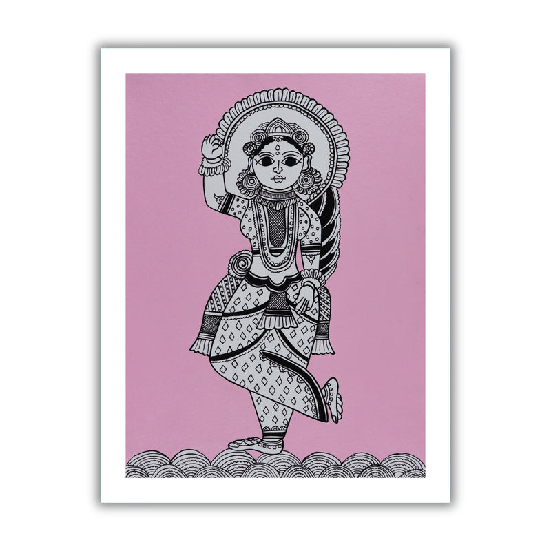 Framed artwork of a colorful radha-with handmade kalamkari painting
