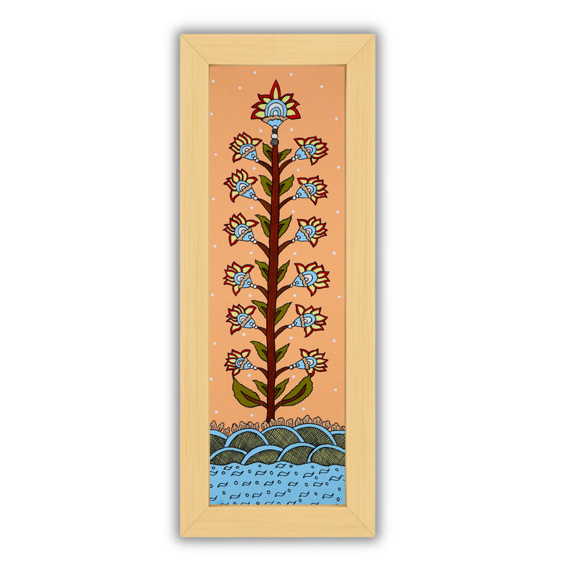 Framed artwork of a colorful tree of life-with handmade kalamkari painting
