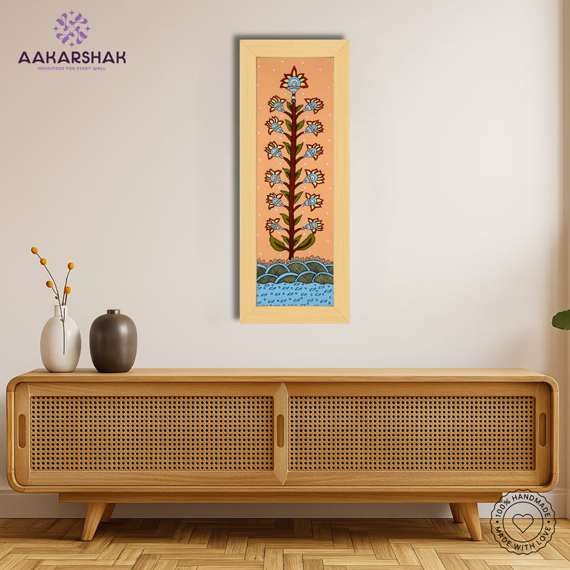 Framed artwork with tree of life design -handmade kalamkari painting for home decor