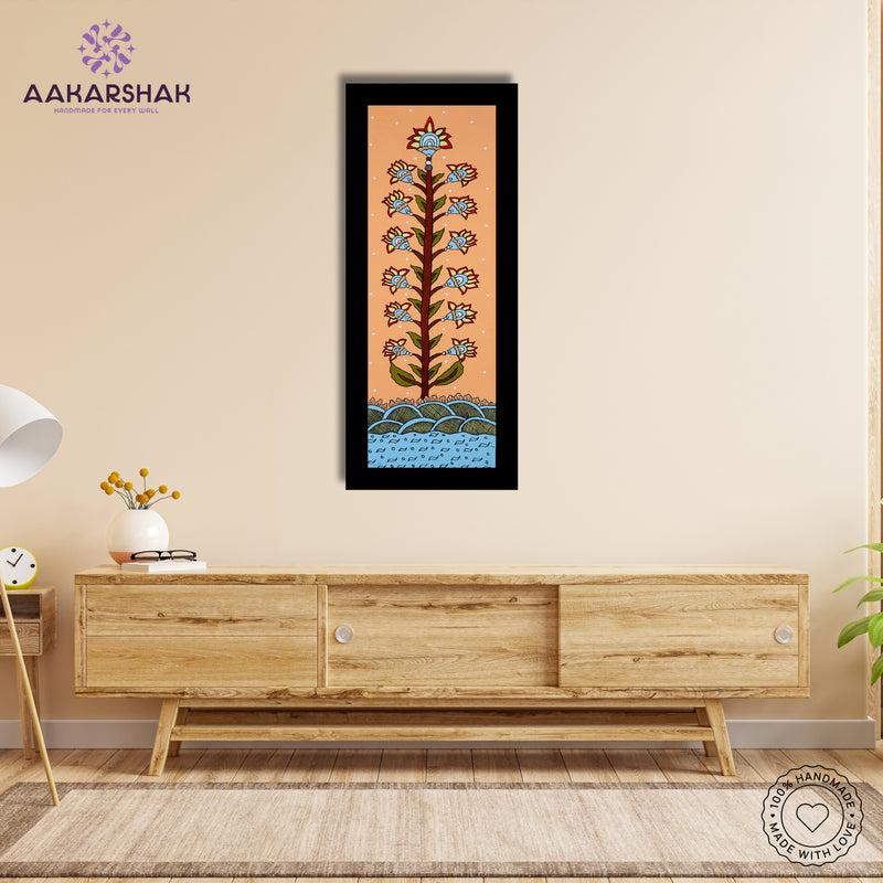 Framed artwork with tree of life design -handmade kalamkari painting for home decor