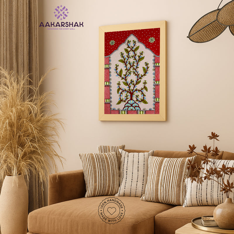 vibrant handmade tree of life painting-depicting indian folk traditions