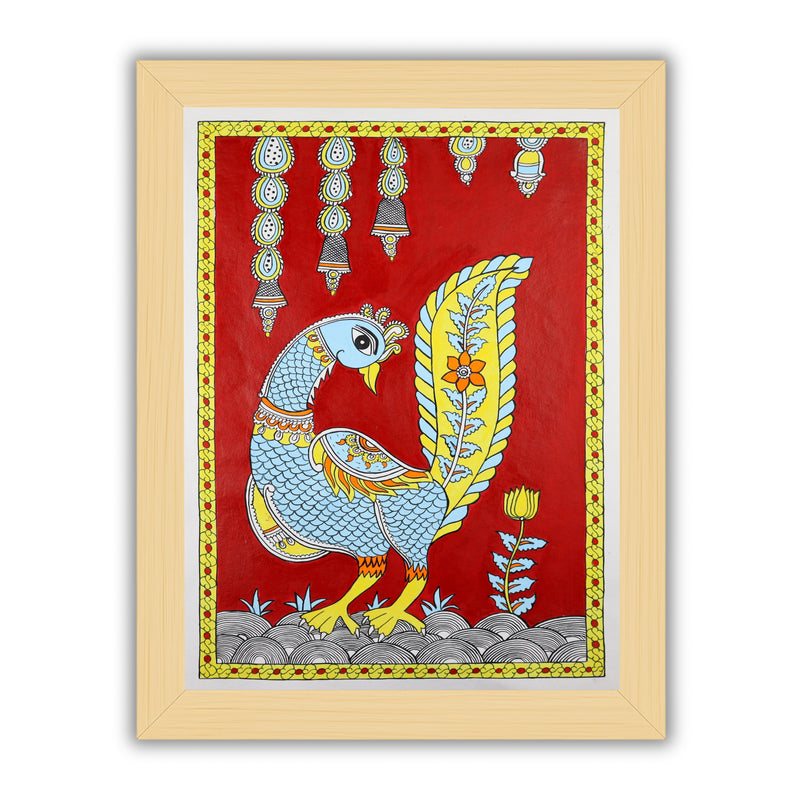 Handmade Kalamkari Peacock Painting 17x24Inch Wall Art