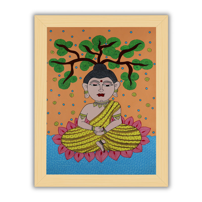 Handmade Kalamkari Buddha Painting 17x24 Inch Wall Art