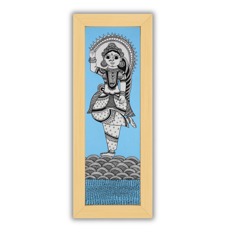 Handmade Kalamkari painting with Radha design, framed and ready to hang – Indian folk art on wall
