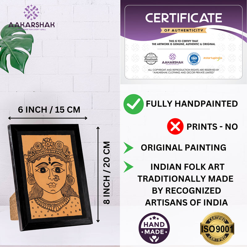 Handmade Kalamkari Durga Painting – Framed 6x8 Inch Wall Art