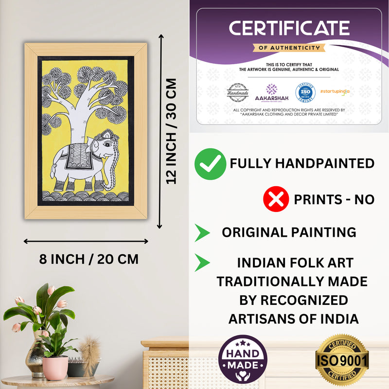 Handmade Kalamkari Elephant Painting – Framed 8x12 Inch Wall Art