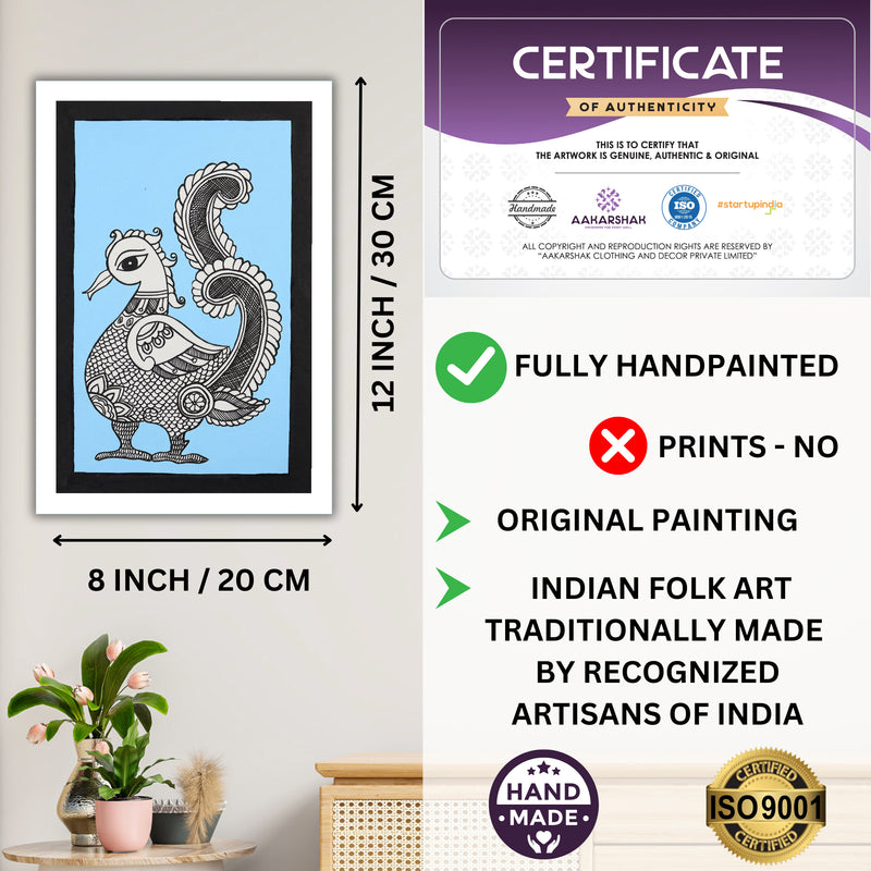 Handmade Kalamkari Peacock Painting – Framed 8x12 Inch Wall Art
