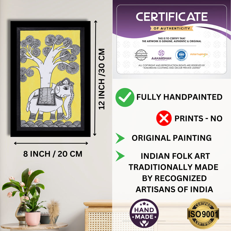 Handmade Kalamkari Elephant Painting – Framed 8x12 Inch Wall Art