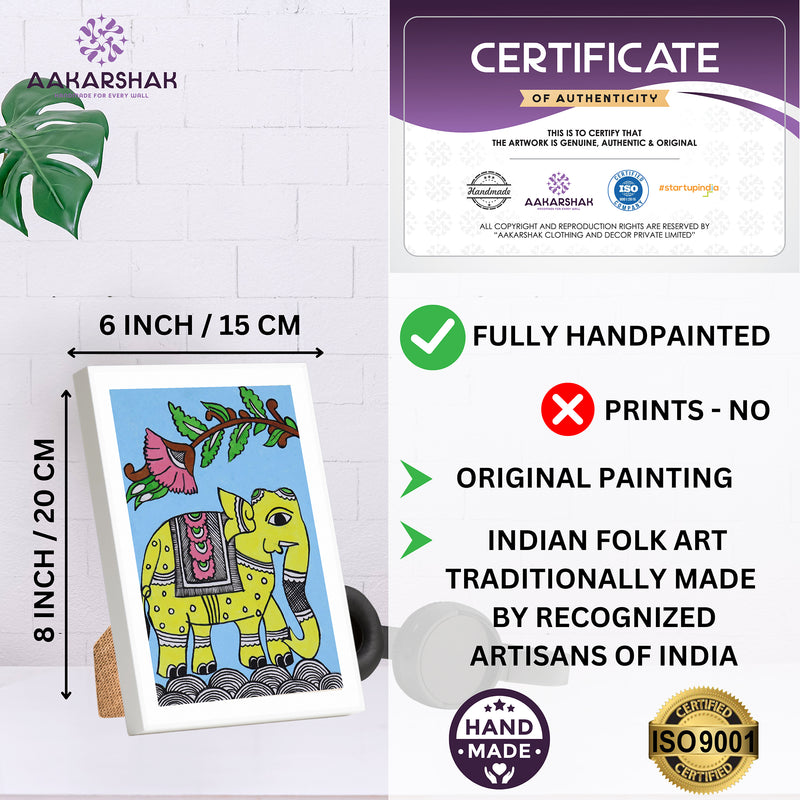 Handmade Kalamkari Elephant Painting – Framed 6x8 Inch Wall Art