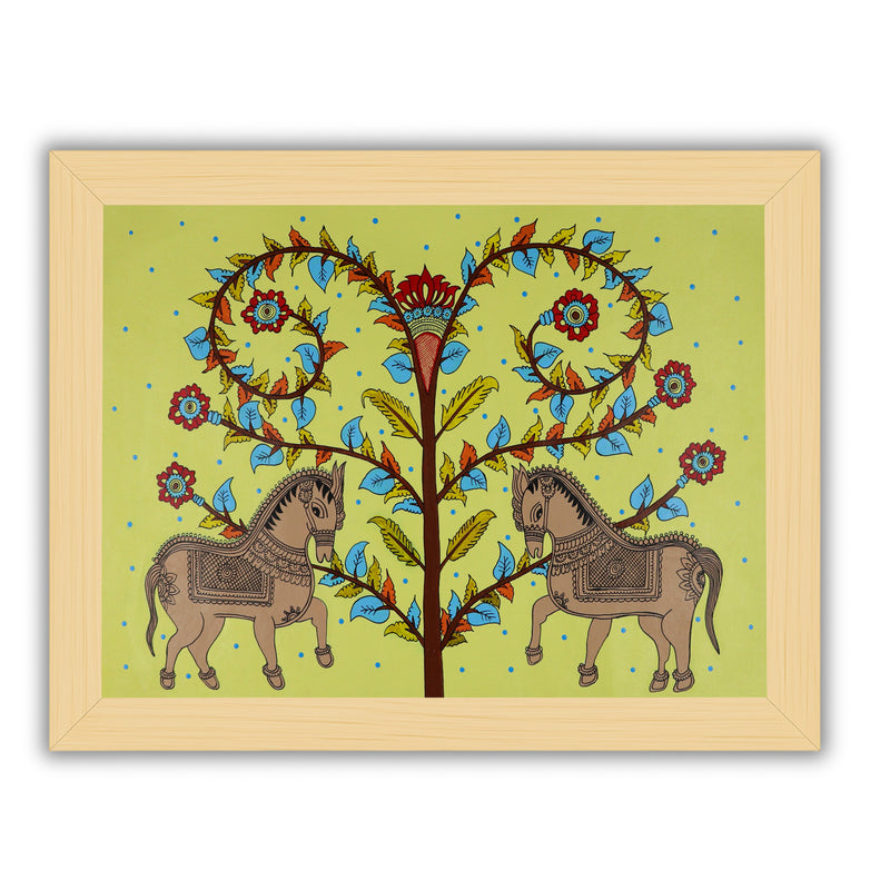 Handmade Kalamkari Horse Painting 17x24 Inch Wall Art