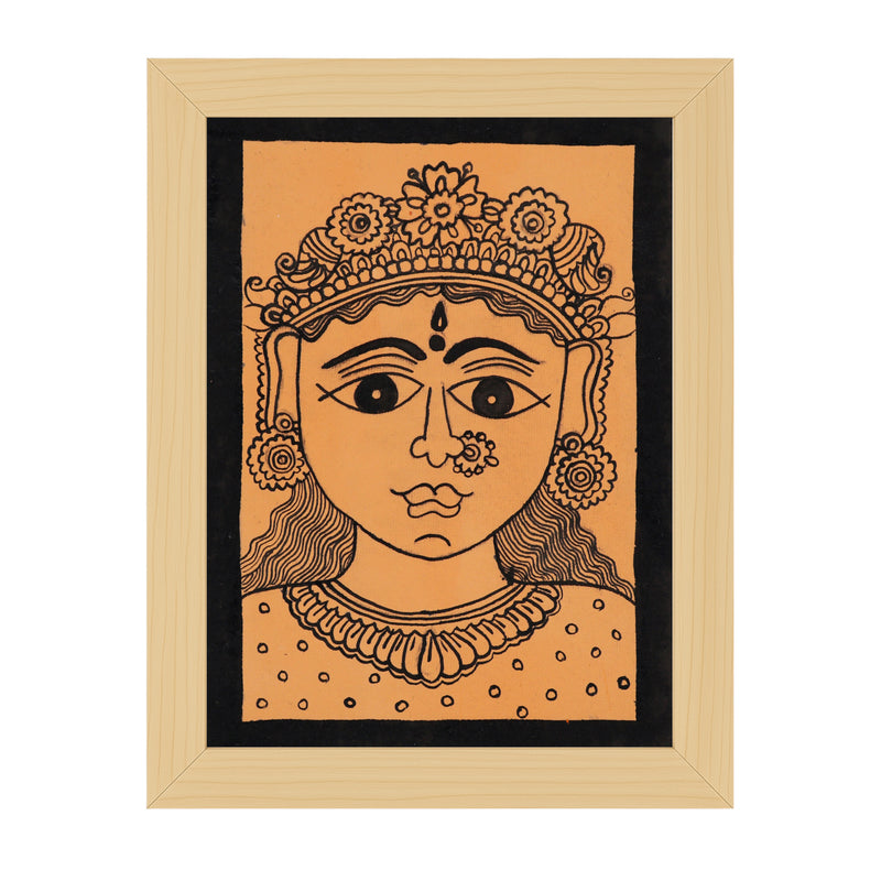 Handmade Kalamkari Durga Painting – Framed 6x8 Inch Wall Art
