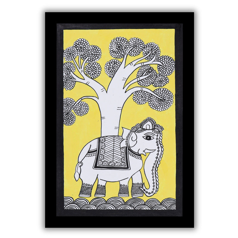 Handmade Kalamkari Elephant Painting – Framed 8x12 Inch Wall Art