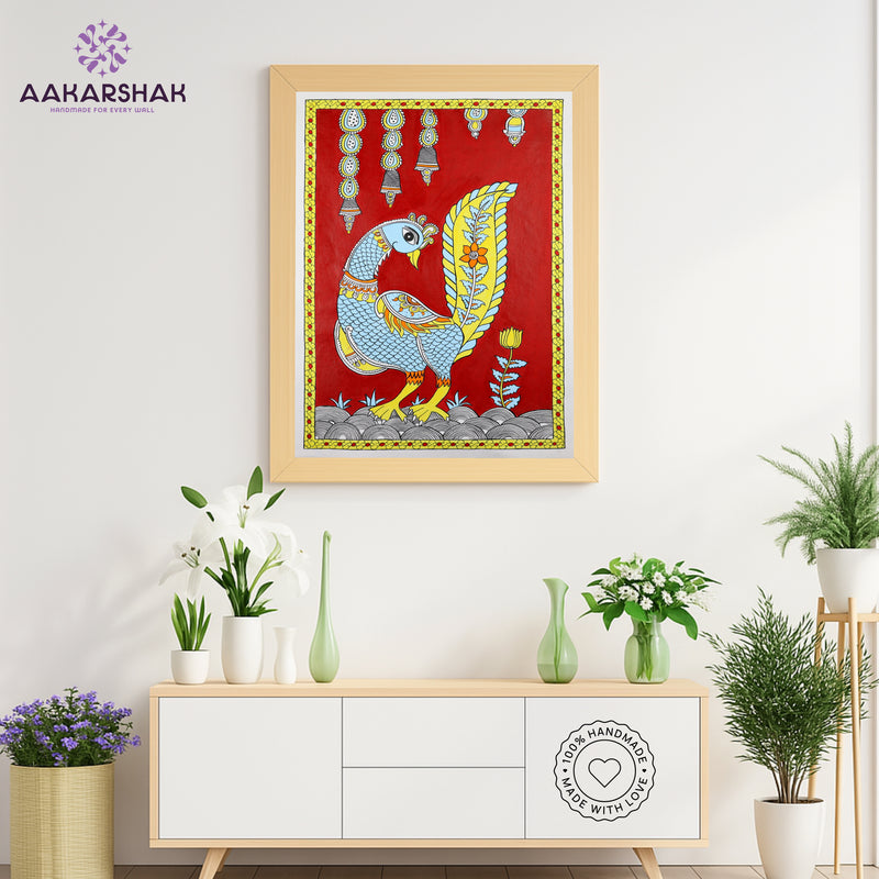 Handmade Kalamkari Peacock Painting 17x24Inch Wall Art