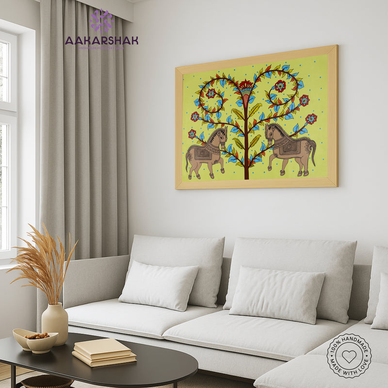 Handmade Kalamkari Horse Painting 17x24 Inch Wall Art