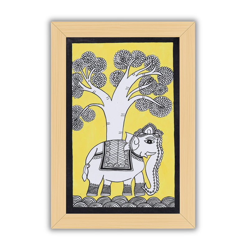 Handmade Kalamkari Elephant Painting – Framed 8x12 Inch Wall Art