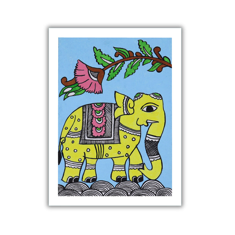 Handmade Kalamkari Elephant Painting – Framed 6x8 Inch Wall Art