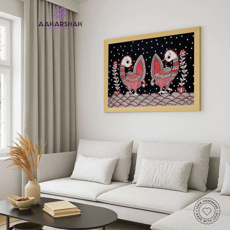 vibrant handmade peacock painting-depicting indian folk traditions