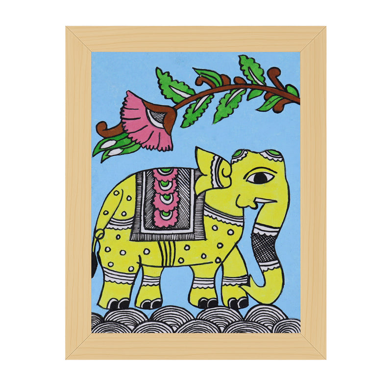 Handmade Kalamkari Elephant Painting – Framed 6x8 Inch Wall Art