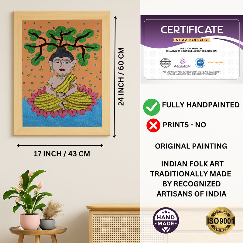 Handmade Kalamkari Buddha Painting 17x24 Inch Wall Art