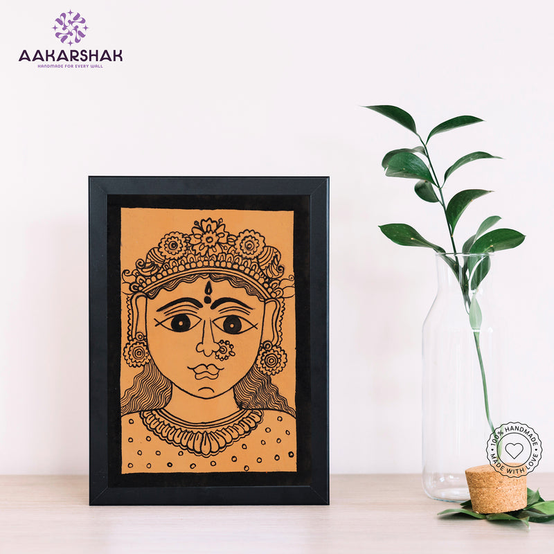 Handmade Kalamkari Durga Painting – Framed 6x8 Inch Wall Art
