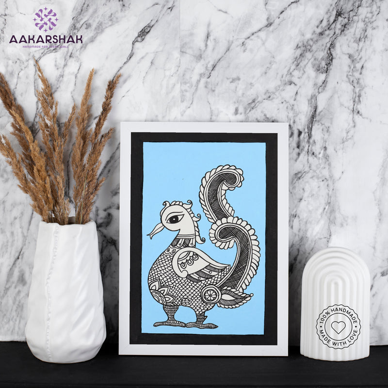 Handmade Kalamkari Peacock Painting – Framed 8x12 Inch Wall Art