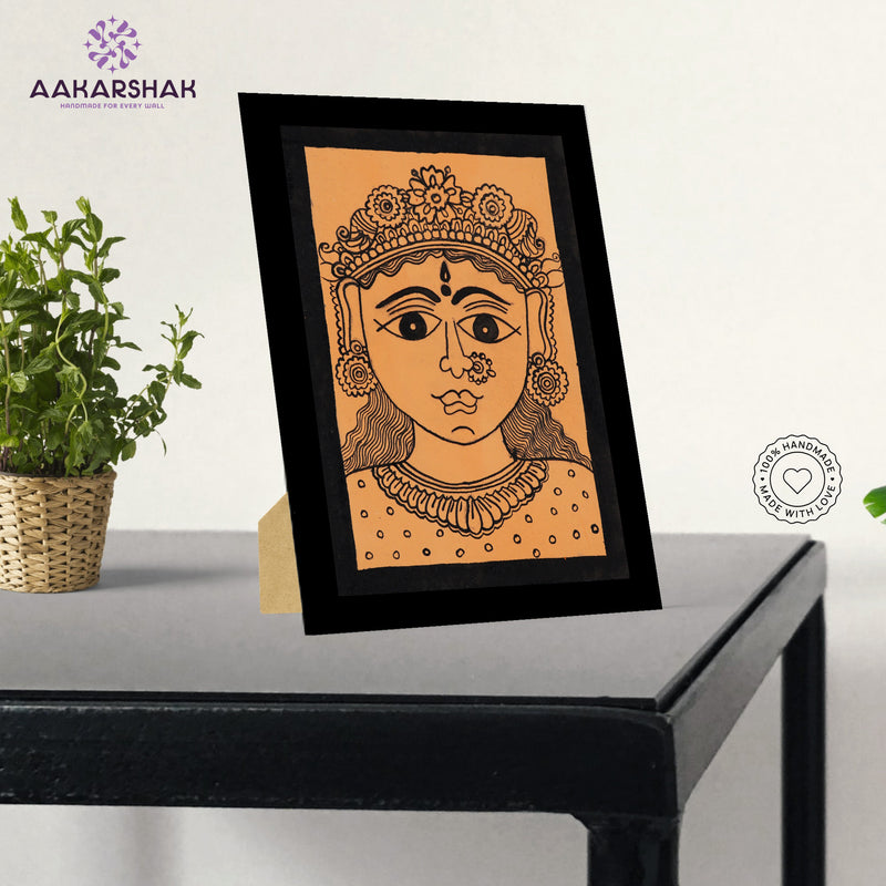 Handmade Kalamkari Durga Painting – Framed 6x8 Inch Wall Art