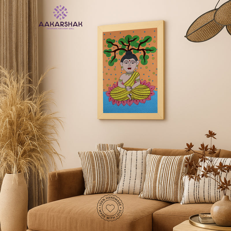 Handmade Kalamkari Buddha Painting 17x24 Inch Wall Art