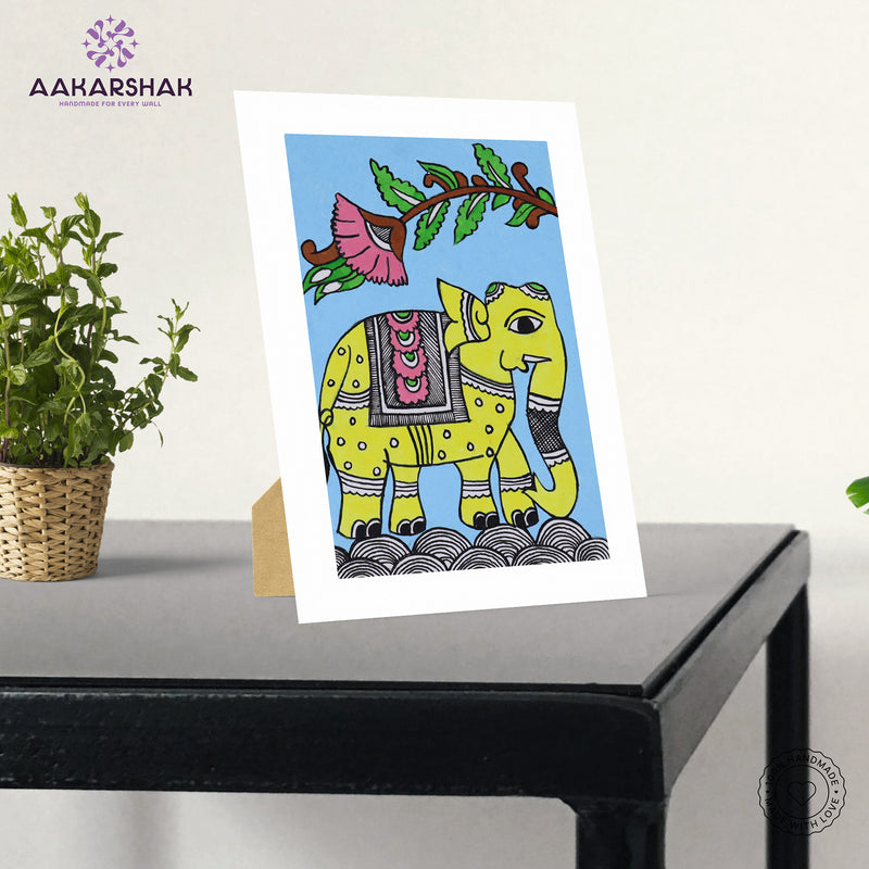 Handmade Kalamkari Elephant Painting – Framed 6x8 Inch Wall Art