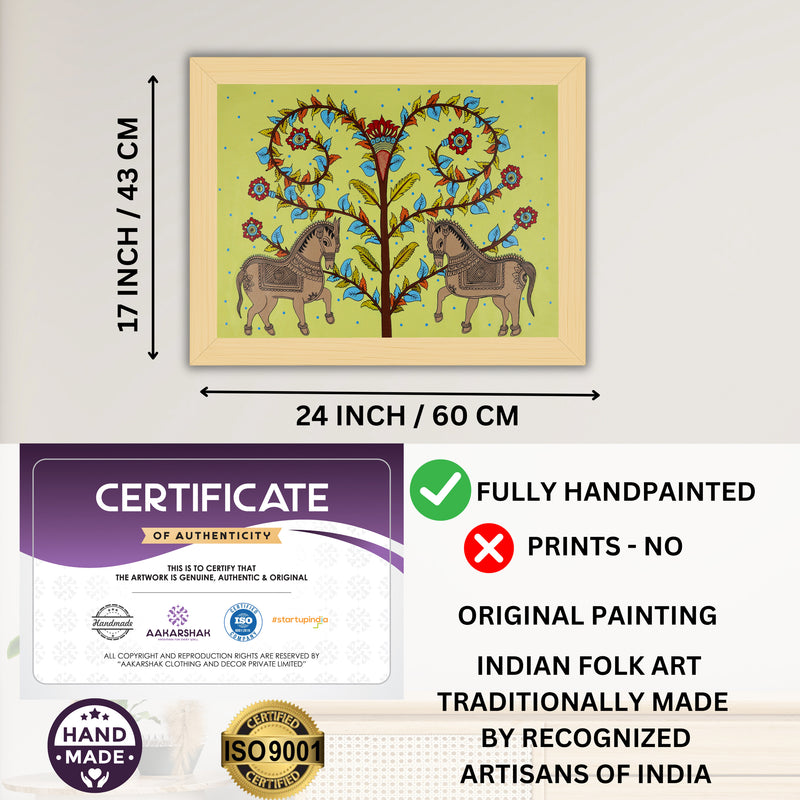 Handmade Kalamkari Horse Painting 17x24 Inch Wall Art
