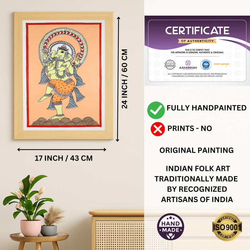 Handmade Kalamkari Ganesh Painting 17x24Inch Wall Art