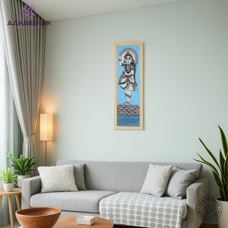 Kalamkari wall art displayed in living room – handcrafted Indian textile painting