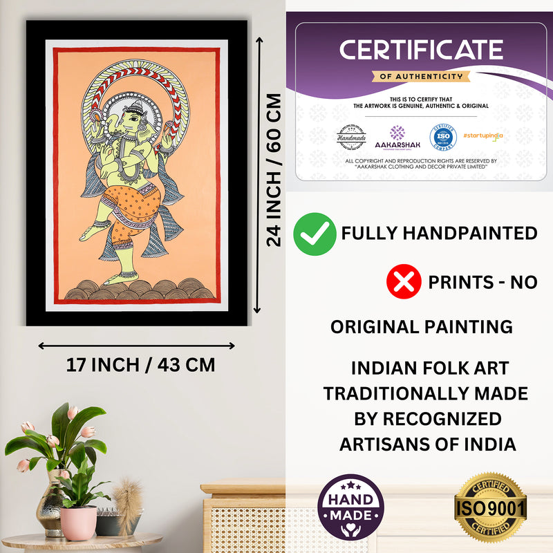 Handmade Kalamkari Ganesh Painting 17x24Inch Wall Art