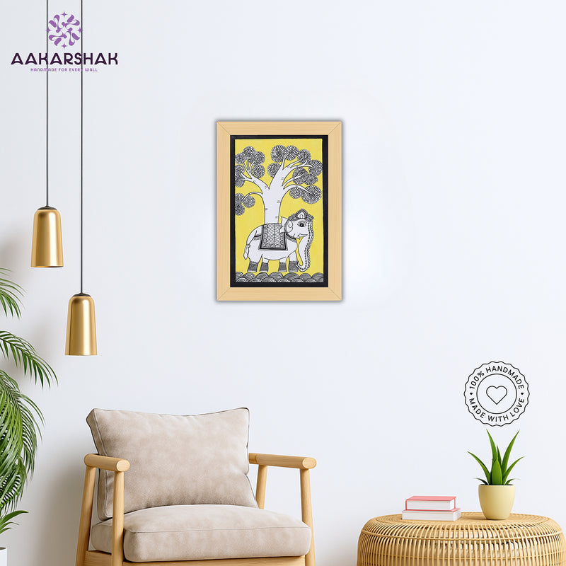 Handmade Kalamkari Elephant Painting – Framed 8x12 Inch Wall Art