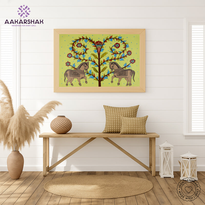 Handmade Kalamkari Horse Painting 17x24 Inch Wall Art