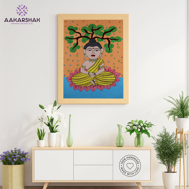 Handmade Kalamkari Buddha Painting 17x24 Inch Wall Art