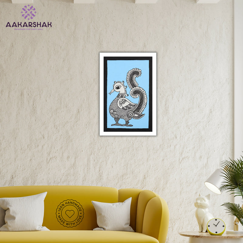 Handmade Kalamkari Peacock Painting – Framed 8x12 Inch Wall Art