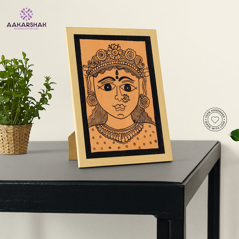 Handmade Kalamkari Durga Painting – Framed 6x8 Inch Wall Art
