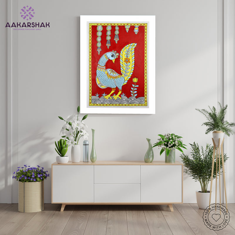 Handmade Kalamkari Peacock Painting 17x24Inch Wall Art