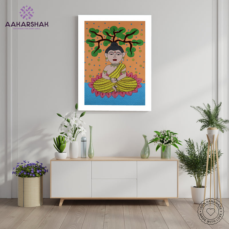 Handmade Kalamkari Buddha Painting 17x24 Inch Wall Art