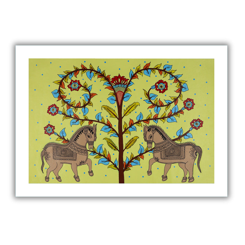 Handmade Kalamkari Horse Painting 17x24 Inch Wall Art