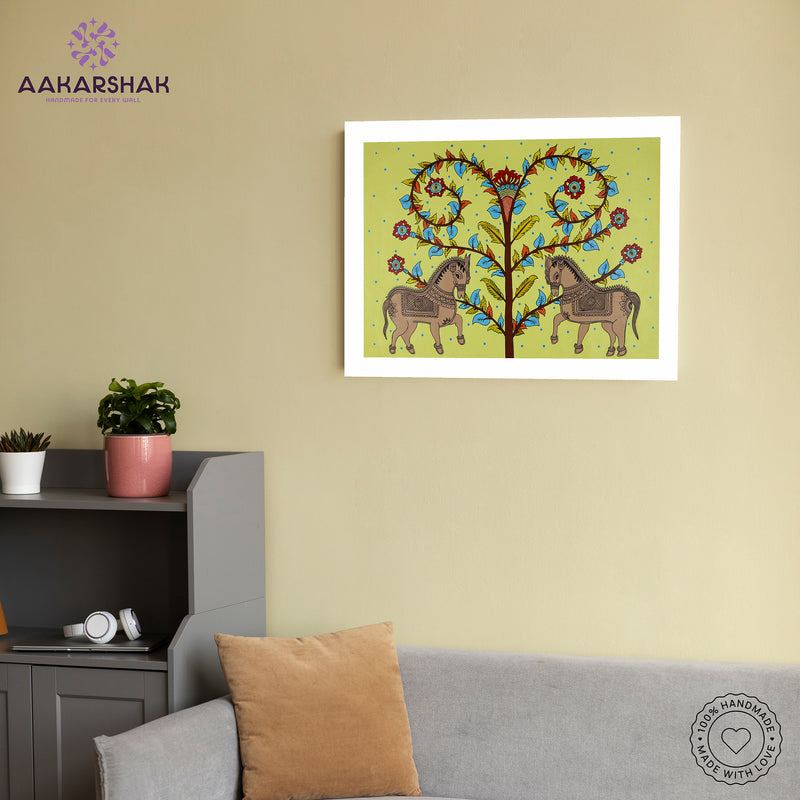 Handmade Kalamkari Horse Painting 17x24 Inch Wall Art