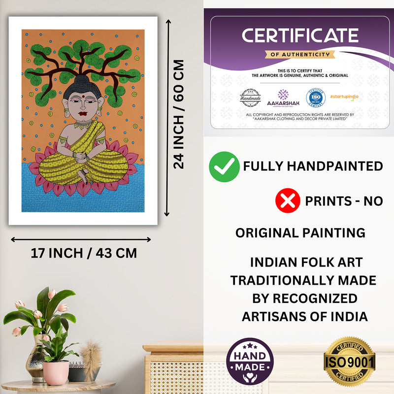 Handmade Kalamkari Buddha Painting 17x24 Inch Wall Art