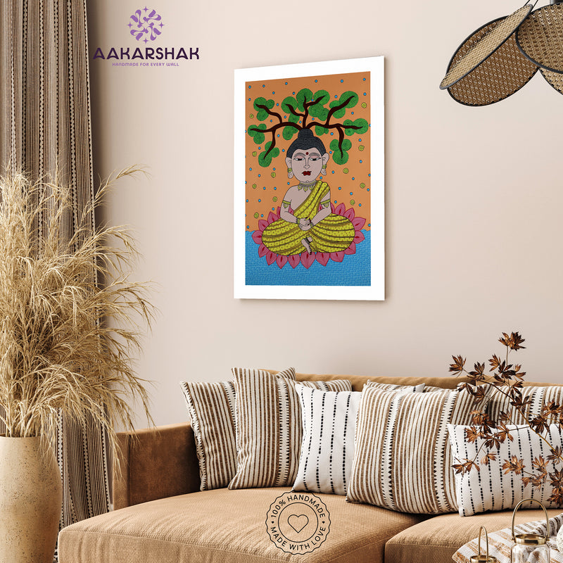 Handmade Kalamkari Buddha Painting 17x24 Inch Wall Art