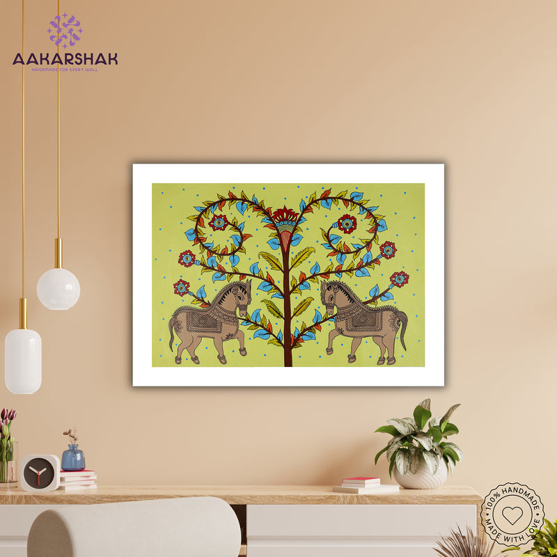 Handmade Kalamkari Horse Painting 17x24 Inch Wall Art